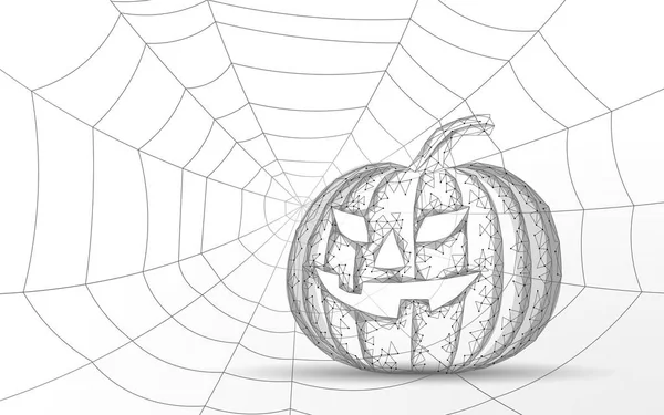 Halloween 3D tök Jack denevérek és pók. Kocka ünnepi buli ijesztő szórólap. Alacsony poli geometriai poligon háromszög kialakítás. Halloween hátborzongató kísérteties kártya sablon vektor illusztráció — Stock Vector
