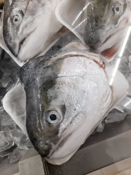 Closeup of fish head cut at a fish market.