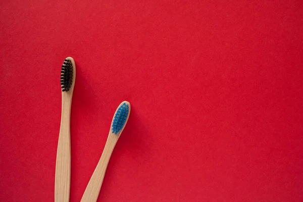 Toothbrushes Isolated Red Background High Quality Photo — Stock Photo, Image