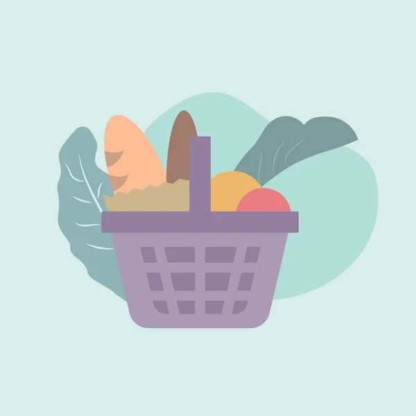 Um vetor de compras cesta completa com alimentos —  Vetores de Stock