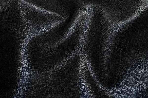 Black grain of natural leather top view — Stock Photo, Image