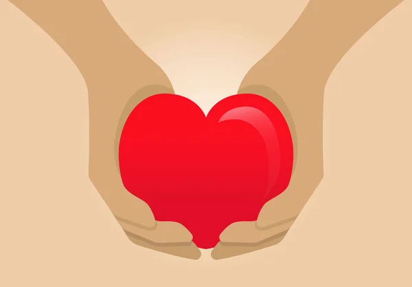 Δύο χέρια κρατώντας μεγάλη κόκκινη καρδιά closeup — Διανυσματικό Αρχείο