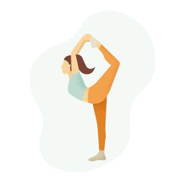 Kadın pilates ya da yoga pozisyonunda duruyor 