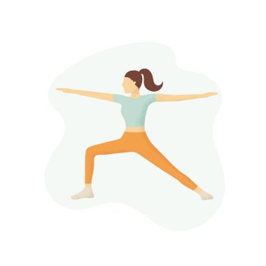 Kadın pilates ya da yoga pozisyonunda duruyor 