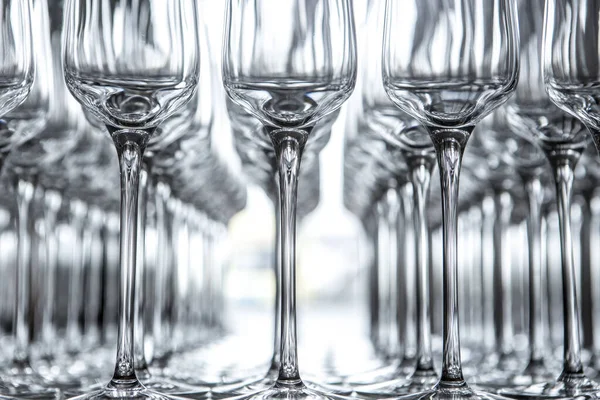 Empty glass glasses for sparkling wine in the light