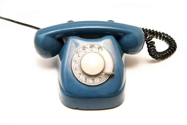 Blue Old Retro Rotary Mechanical Phone Isolated White Background — Stock Photo, Image