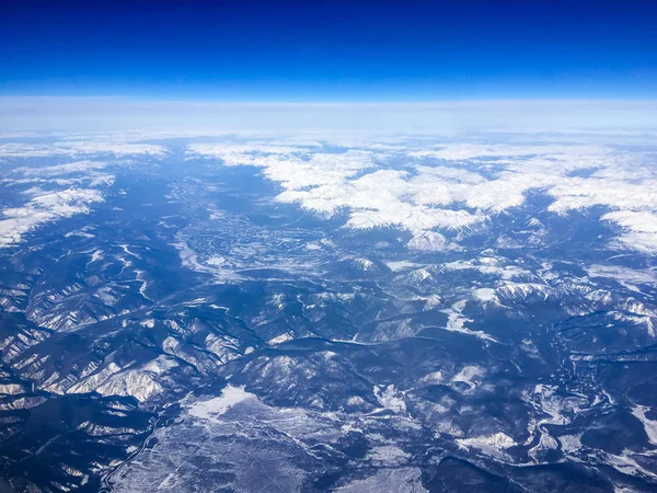 Vue Aérienne Une Partie Sibérie Depuis Avion Volant Dessus Sol — Photo