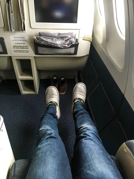 Imagen Muestra Lugar Para Las Piernas Clase Negocios Del Avión —  Fotos de Stock