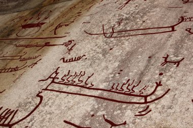 Isveç 'te tarihsel bir çizim. Resim üzerinde insanlarla tekne gösterir. 
