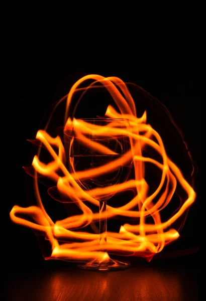 Playing Fire Traces Wine Glass — Stock Photo, Image