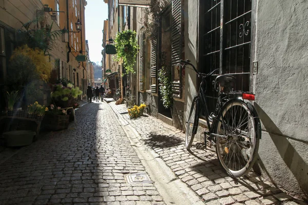 Immagine Dalle Strette Strade Tradizionali Stoccolma Camminando All Interno Della — Foto Stock