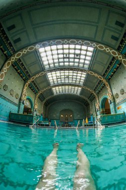 Budapeşte termal Gellert spa dekore iç bir resim. Tarihi bina ilginç bir tasarım avesi ve mimarisine sahiptir.