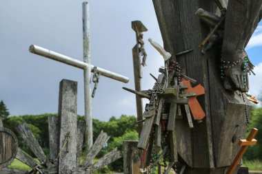 Litvanya 'daki Iauliai' nin haç tepesindeki resim. Bu dini mekanlarda birçok haç var ve çoğu eski ve terk edilmiş..
