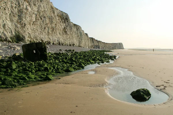 Beaches High White Cliffs Shore Channel Escalles France Ruins German — Stock Photo, Image