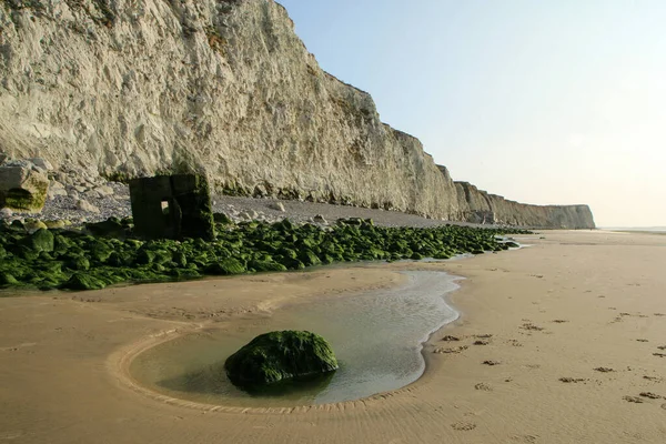 Beaches High White Cliffs Shore Channel Escalles France Ruins German — Stock Photo, Image