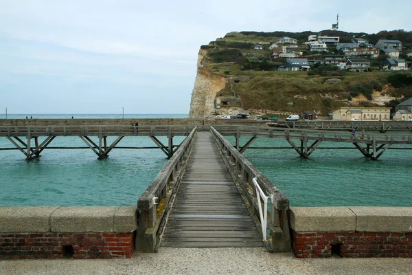 Wooden Pedestrian Bridges Sea Water Leading Lighthouses Harbor City Fcamp — Stock Photo, Image