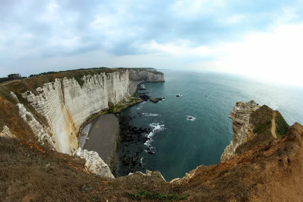 Nice High Cliffs Shore City Tretat Normandy France Famous Tourist — Stock Photo, Image