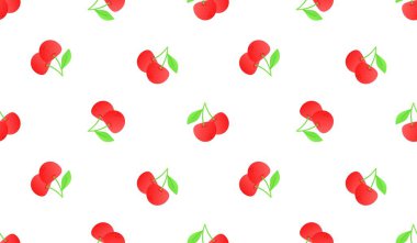 Kusursuz kırmızı kiraz desenli tasarım, düz kiraz desenli şablon vektörü.