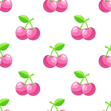 Kusursuz pembe kiraz desenli tasarım, düz kiraz desenli şablon vektörü.