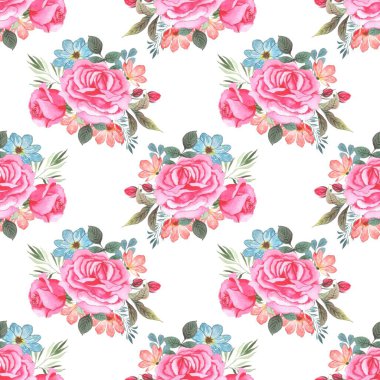 Suluboya çiçekleri tasarım için kusursuz desen vektörü.