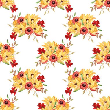 Suluboya çiçekleri tasarım için kusursuz desen vektörü.