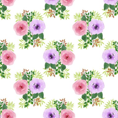 Tasarım için suluboya desensiz çiçek vektörü.