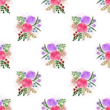 Tasarım için suluboya desensiz çiçek vektörü.