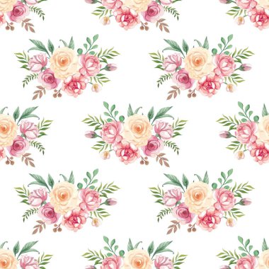 Tasarım için suluboya desensiz çiçek vektörü.