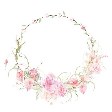 Tasarım için suluboya çiçek çelengi vektörü