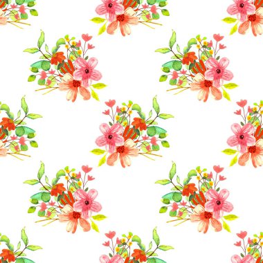 Beyaz Arkaplanda Kusursuz Çiçeksiz Çiçek Düzeni Suluboya Çizimi