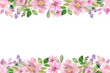 Tasarım için suluboya çiçek çerçevesi arkaplanı.