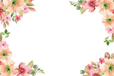 Tasarım için güzel suluboya çiçek ve yaprak çerçeve.