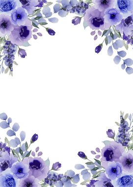 Düğün, doğum günü, kart, arkaplan, davetiye, duvar kağıdı, çıkartma, dekorasyon için suluboya çiçek sınırı.