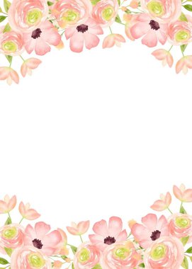 Düğün, doğum günü, kart, arkaplan, davetiye, duvar kağıdı, çıkartma, dekorasyon için suluboya çiçek sınırı.