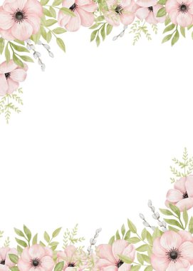 Güzel pastel renk çiçek kenarı, suluboya çiçek çerçevesi arka plan.