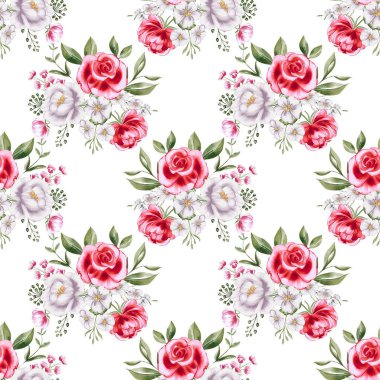 Suluboya çiçekleri tasarım için kusursuz desen vektörü.