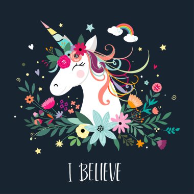 Unicorn kartları tasarımı ile el çizilmiş öğeleri 