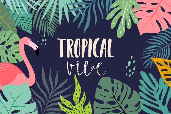 Banner tropical abstracto con letras de mano — Vector de stock