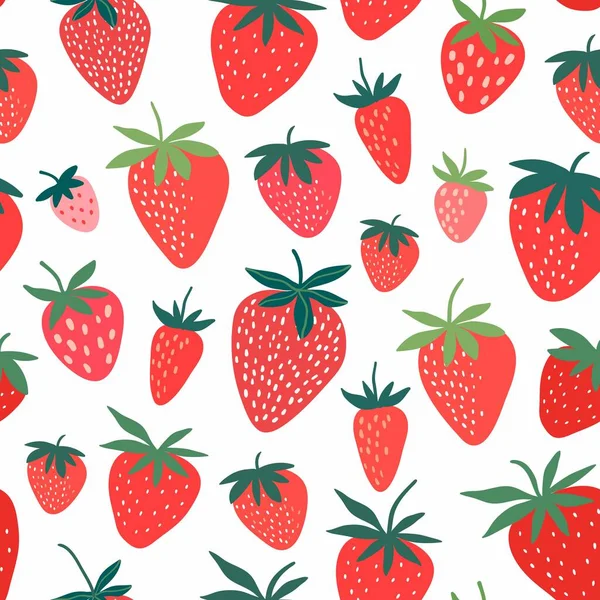 Modèle Sans Couture Fraise Avec Des Éléments Décoratifs Dessinés Main — Image vectorielle