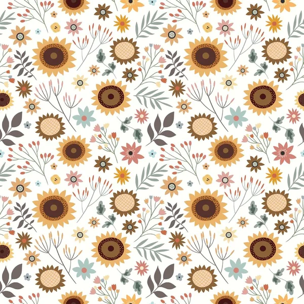 Квітковий Безшовний Візерунок Соняшниками — стоковий вектор