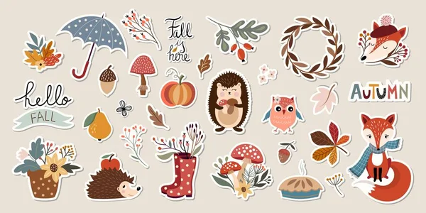 Herfst Stickers Collectie Met Leuke Seizoensgebonden Elementen — Stockvector