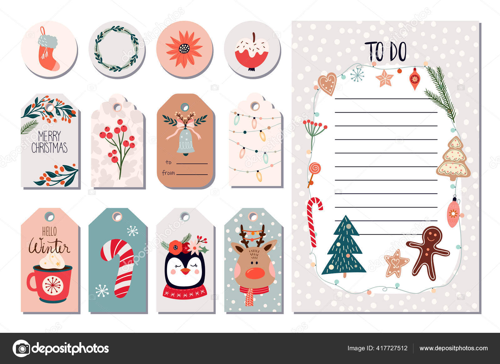 Set Christmas Stickers Scrapbook Gift Tags Stock Vector (Royalty