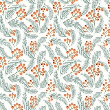 Böğürtlen ve çam dallı Noel deseni, kış tasarımı, el yapımı elementler