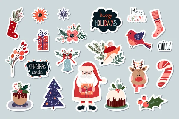 Sevimli mevsimlik elementlerle Noel çıkartmaları koleksiyonu