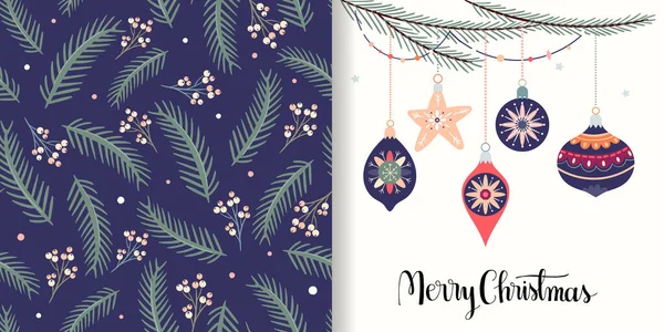 Ensemble Noël Avec Motif Sans Couture Carte Vœux Design Hiver — Image vectorielle