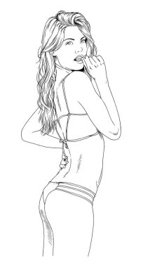 Mayolu güzel sarışın kız. El çizimiyle rimel çizilmiş.