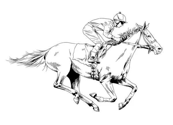 Jockey Cavalo Galopante Pintado Com Tinta Mão Fundo Branco — Fotografia de Stock