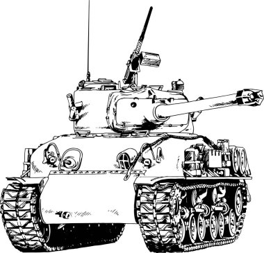 Mürekkep el yazısıyla çizilmiş güçlü bir tank.