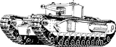 tank beyaz zemin üzerine mürekkeple boyalı