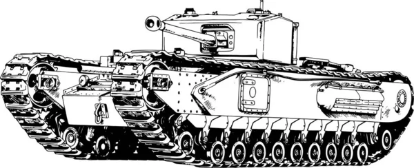 Tank Beyaz Zemin Üzerine Mürekkeple Boyalı — Stok Vektör